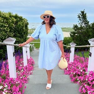 A New Day puff-sleeve v neck dress with pockets